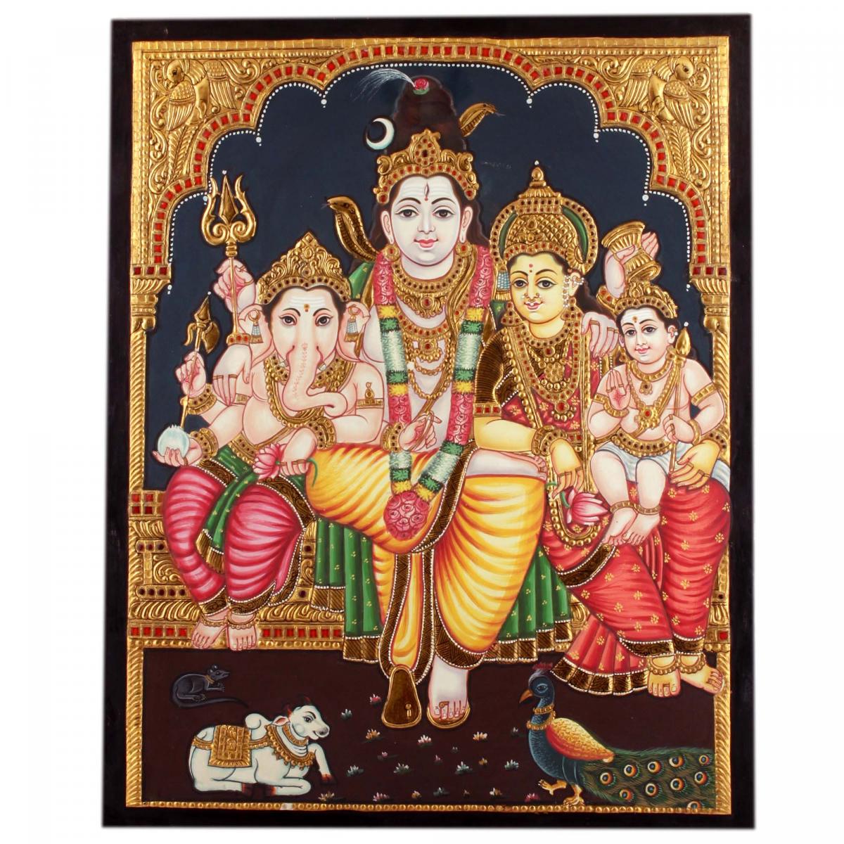 TANJORE PAINTING SHIVA FAMILY ANTIQUE