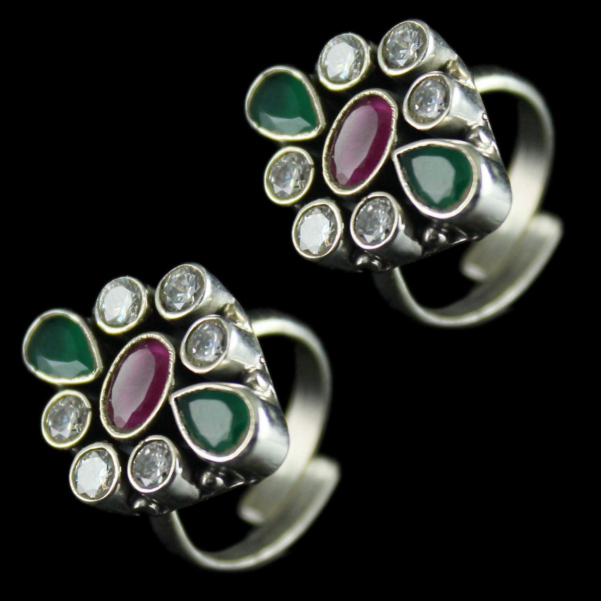 92.5 Sterling Silver Toe Rings Studded Multi Stones