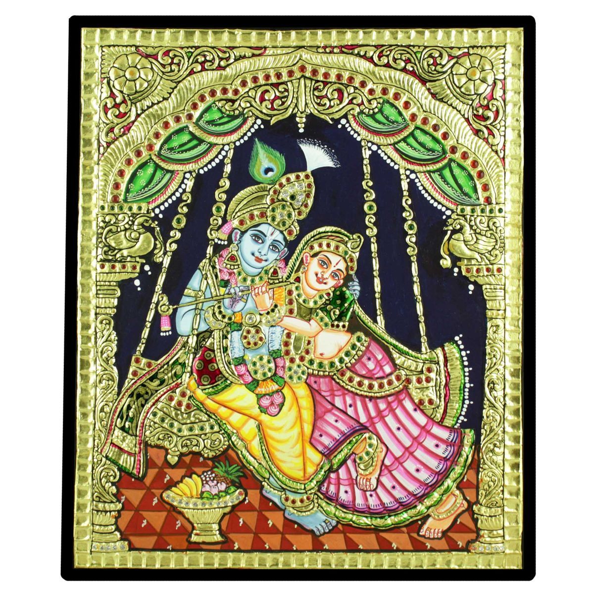 TANJORE PAINTING RADHA KRISHNA IN JHULA