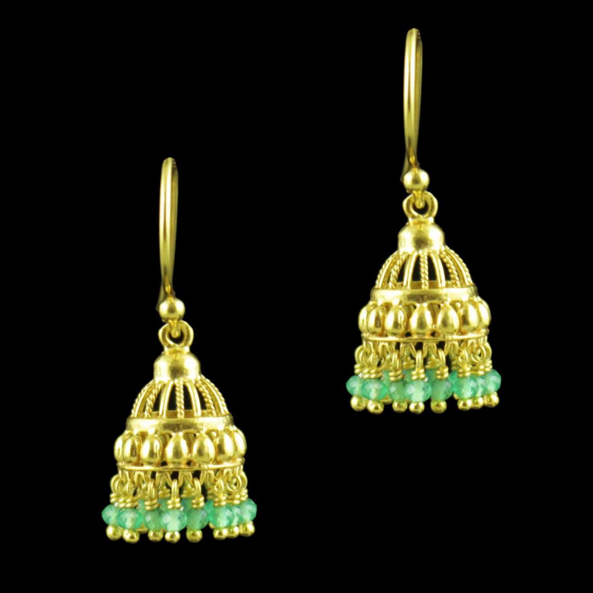 GOLD PLATED HANGING JHUMKA EARRINGS WITH JADE BEADS