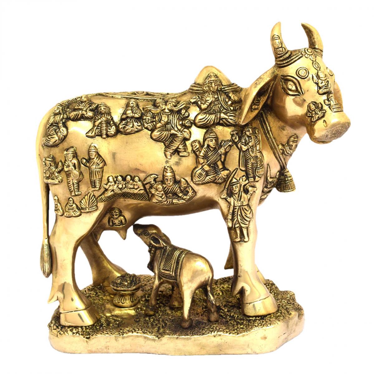 BRASS COW AND CALF WITH GOD