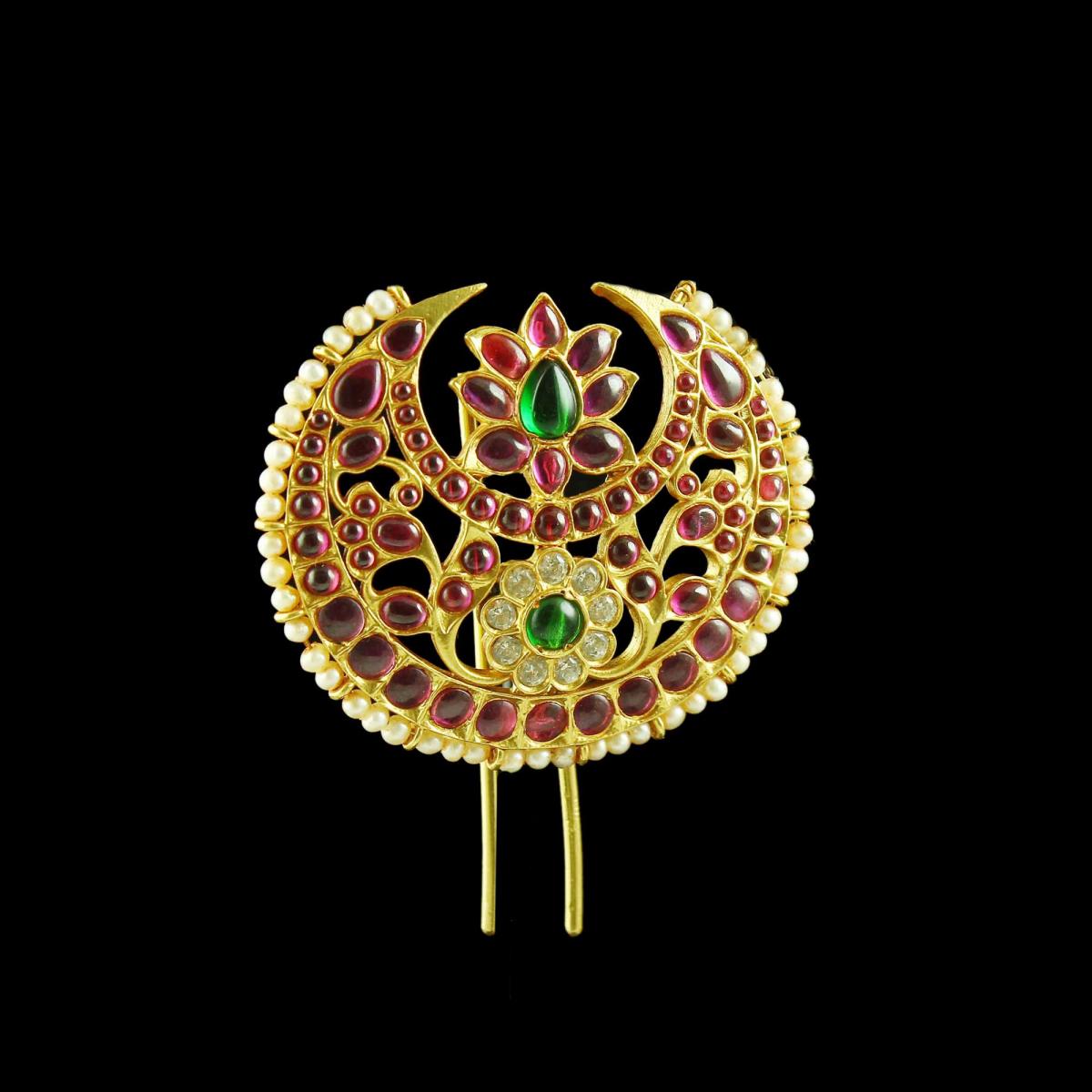 GOLD PLATED MULTI COLOR STONE HAIR PIN