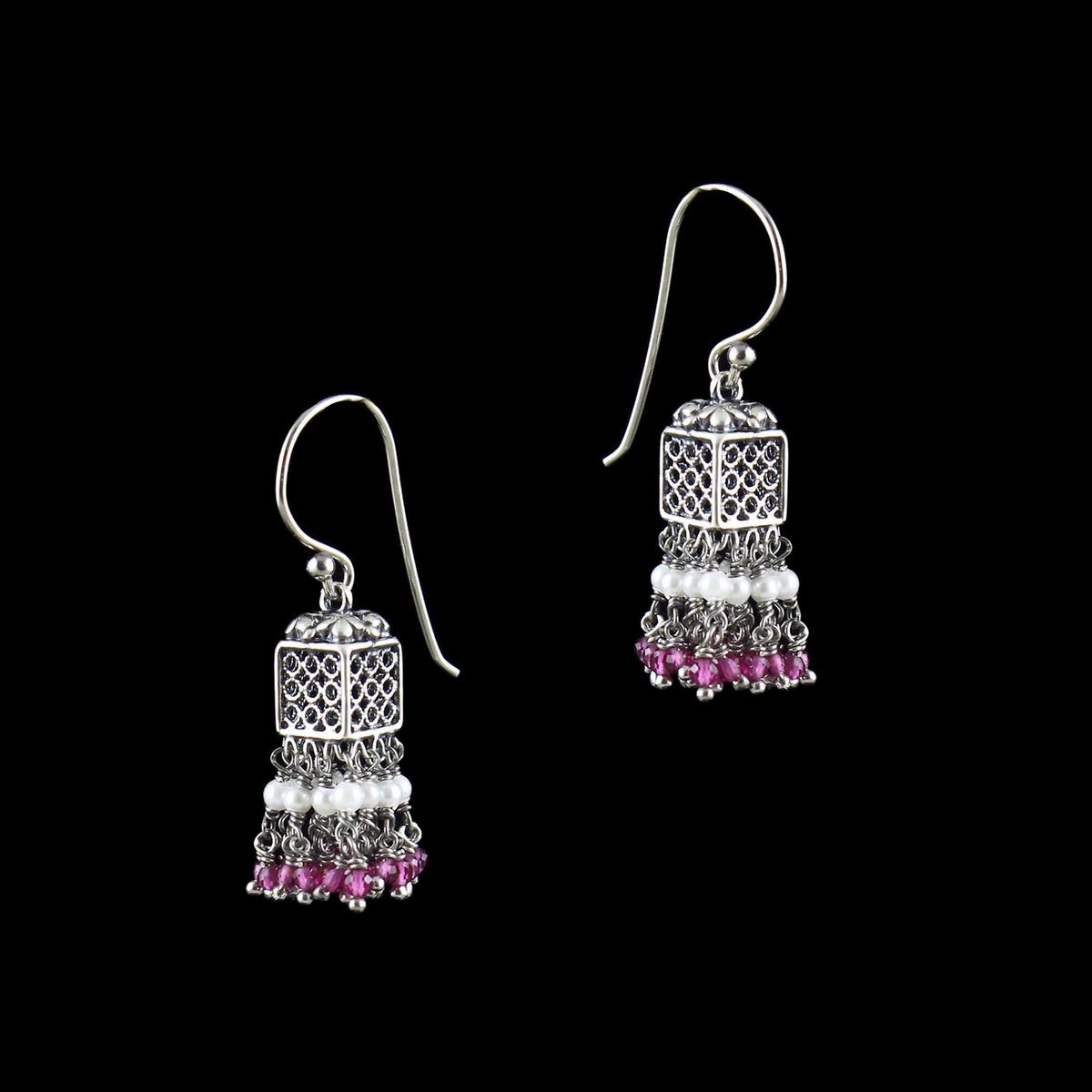 silver hanging jhumkas