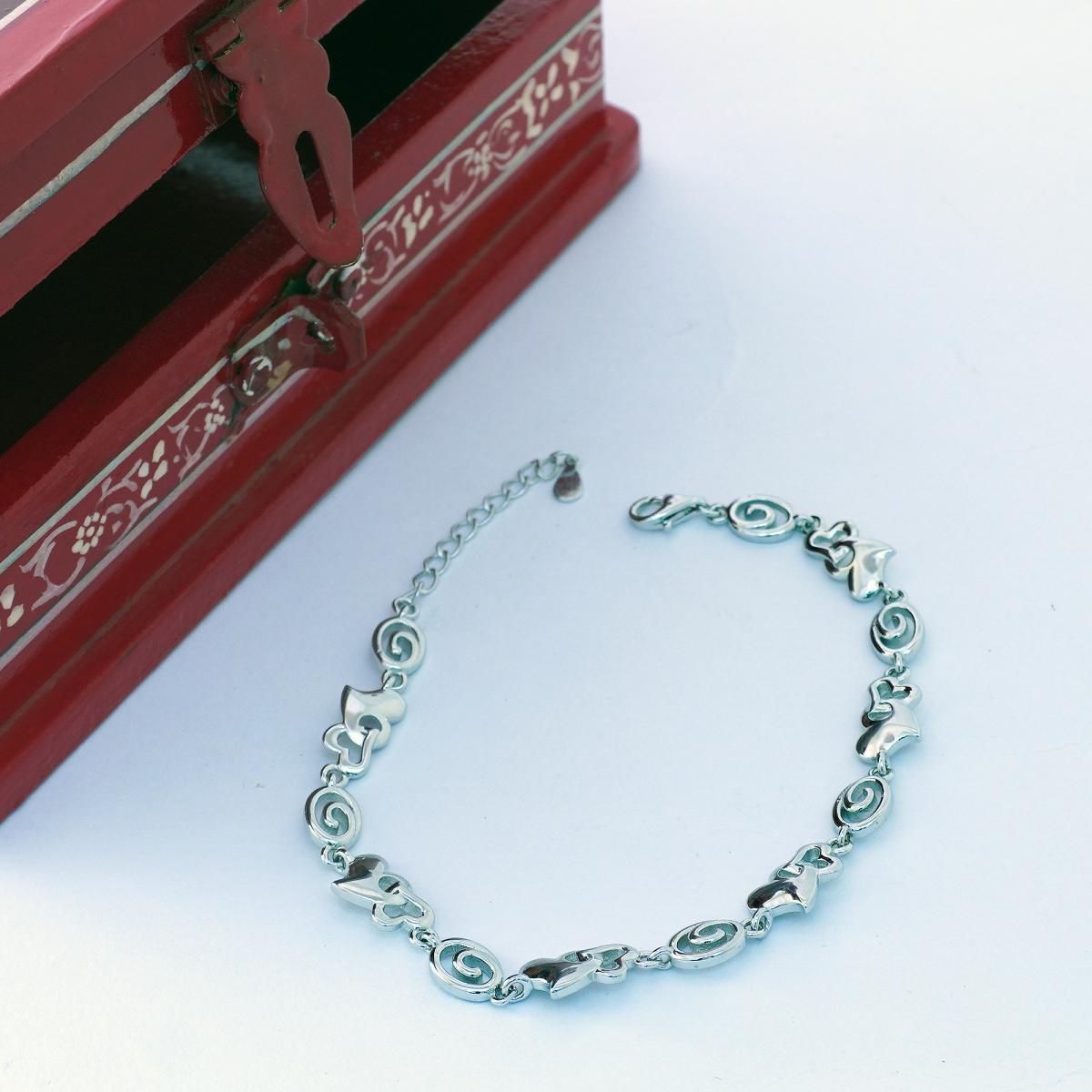 White Sterling Silver bracelet Fancy 7 in 10.5 mm Polished Large Heart Link  - Walmart.com