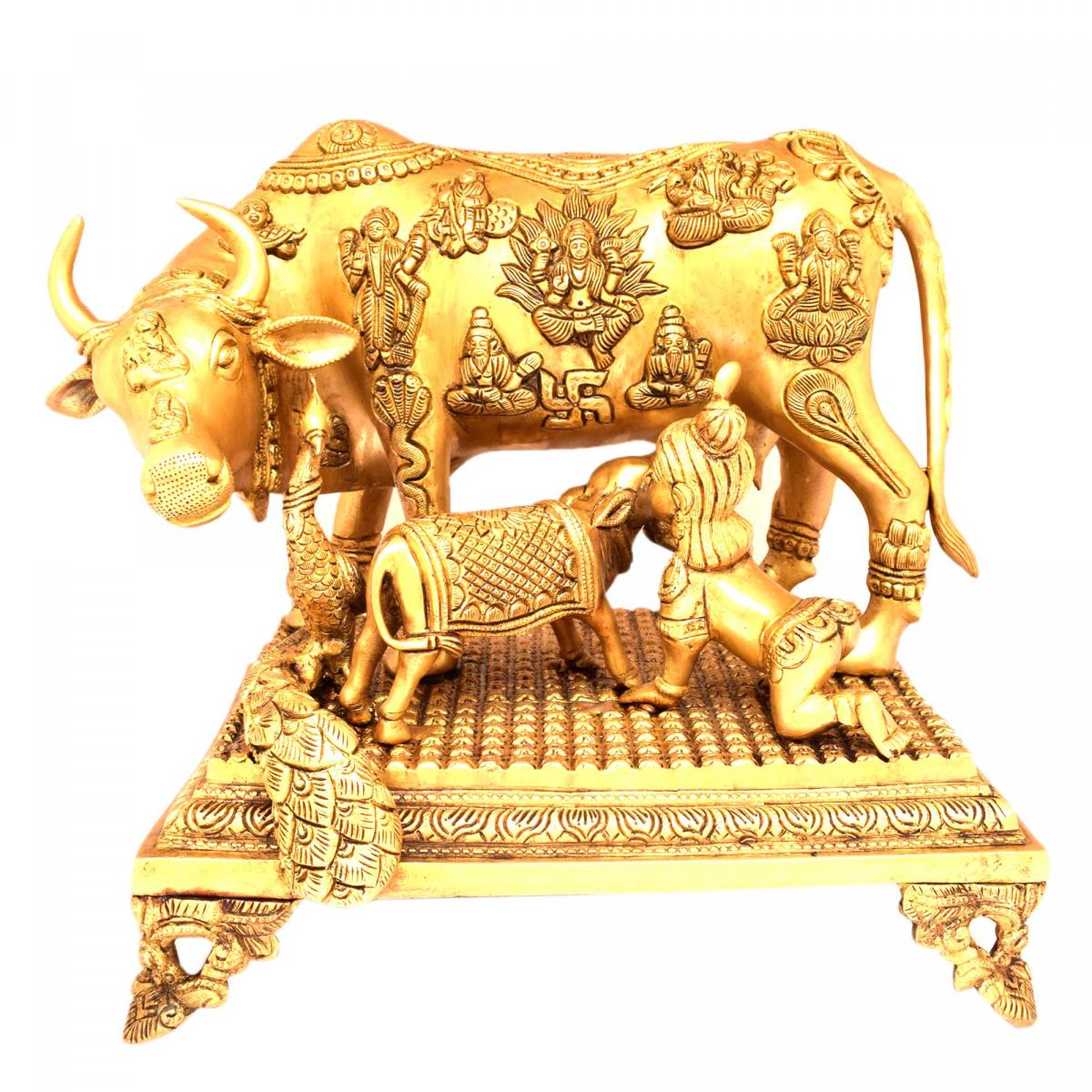 BRASS COW AND CALF WITH MULTI GOD