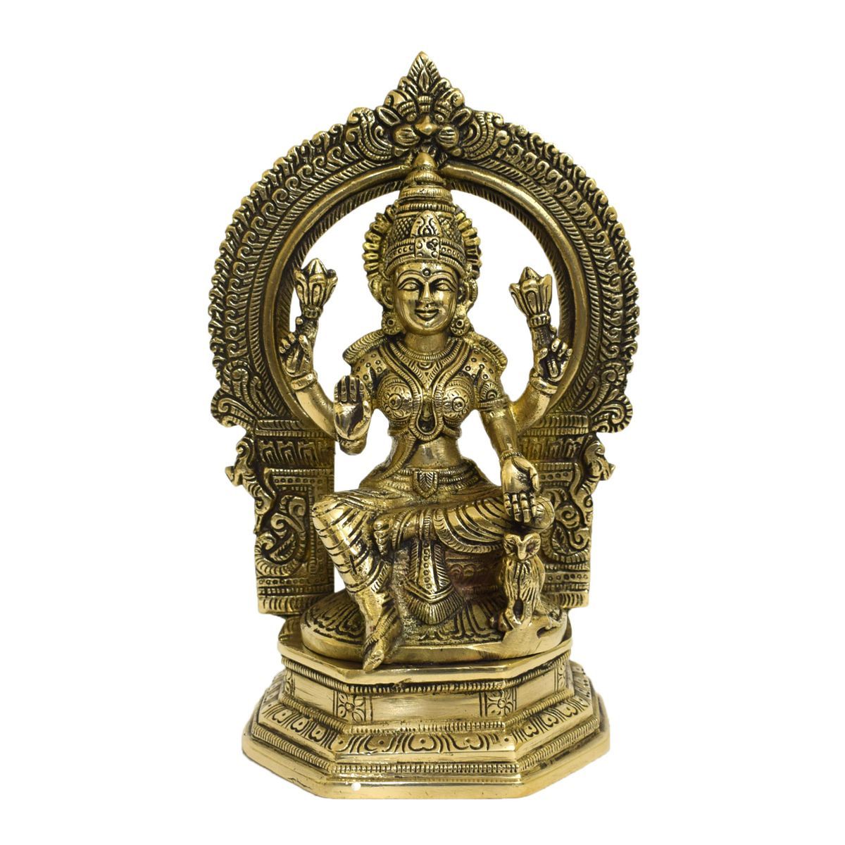 BRASS LAKSHMI IDOL WITH PRABHAVALI