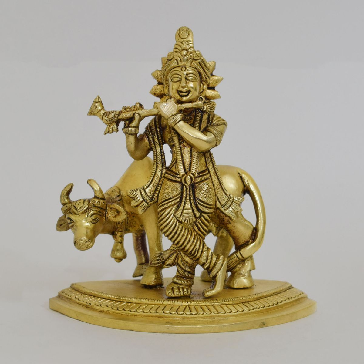 BRASS KRISHNA IDOL WITH COW