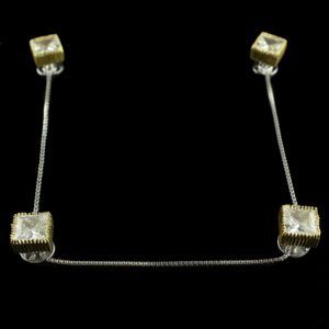 Silver  Gold Plated Cufflinks Studded Zircon Stones