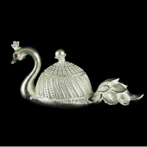 Silver Swan Design Kumkum Box