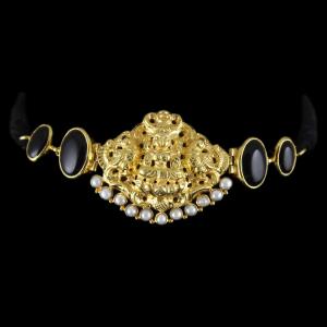 Gold Plated God Design Vanki Bajuband Studded Black Onyx And Pearls