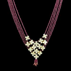 GOLD PLATED KUNDAN AND RUBY BEADS NECKLACE