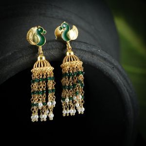 GREEGOLD PLATED JHUMKA WITH GREEN HYDRO BEAD SHELL PEARL