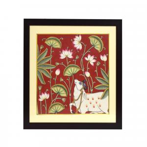 PICHWAI PAINTING COW WITH FLOWER FOR HOME DECORE