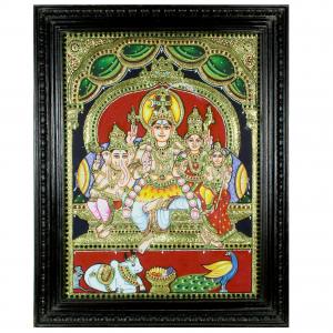 22ct Gold Handmade Lord Shiva Parvathi Family Tanjore Painting