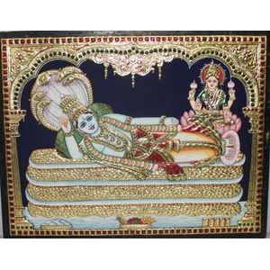 22ct Gold Anantha Padmanabha Sridevi Boodevi Tanjore Painting