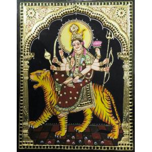 22ct Gold Goddess Durga Sitting on tiger Tanjore Painting