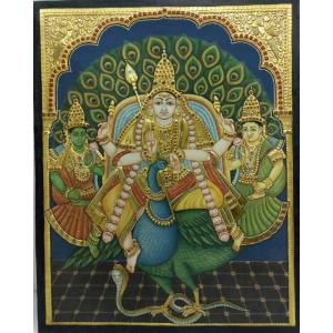 22ct Gold Lord Murugan With Valli Deivanai Tanjore Painting