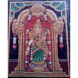 Gold Plated Multicolor Goddess Parvathi Aandal Tanjore painting 