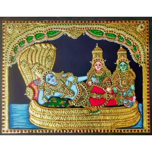 22ct Gold Anantha Padmanabha Sridevi Boodevi Tanjore Painting