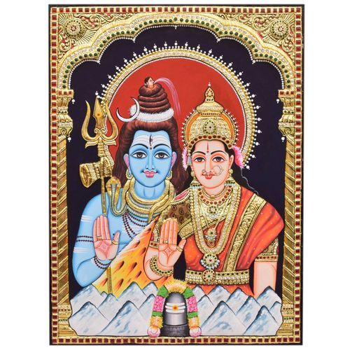 TANJORE PAINTING SHIVA PARVATHI EMB