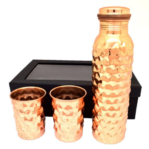 COPPER BOTTLE WITH GLASS(1 BOTTLE AND 2 GLASS SET)