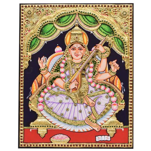 TANJORE PAINTING SARASWATHI EMB