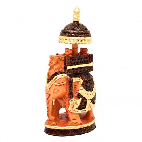 WHITE WOOD ELEPHANT WITH CARVING
