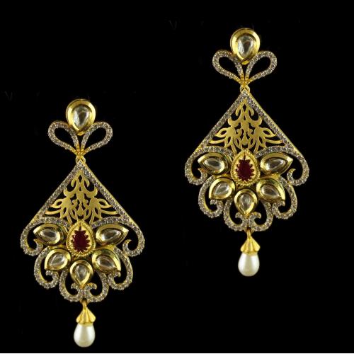 Silver Gold Plated Antique Design Earring Studded Zircon Stones