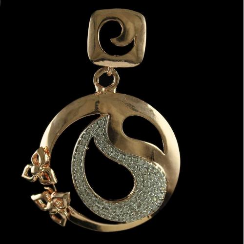 Silver Rose Gold Plated Floral With Mango Design Pendant Studded Zircon Stones