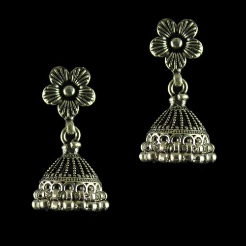 92.5 Silver Antique Fancy Design Jhumka Earrings