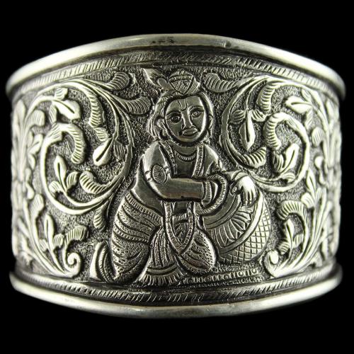 92.5 Sterling Silver Oxizided  Antique God  Design Kada Bangle