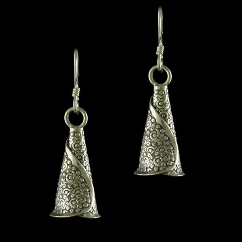 Silver Oxsided Floral Design Hanging Earring