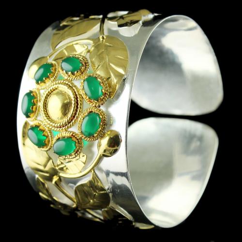 Silver Gold Fancy Design Kada Studded Green Onyx