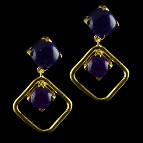 Silver Gold Plated Fancy Design Earrings Studded Onyx
