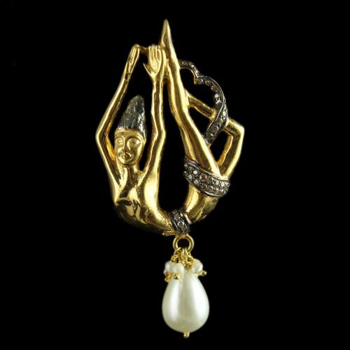 Silver Gold Plated Fancy Design Pendant Studded Zircon Stones And Pearl