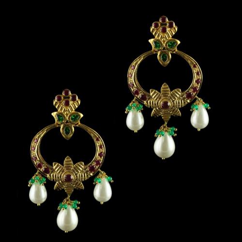 Silver Gold Plated Fancy Design Earring Studded Zircon Stones With Pearl