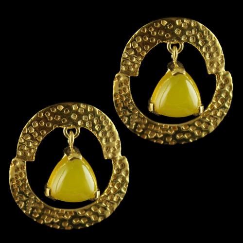 Silver Gold Plated Fancy Hanging Earrings Studded Yellow Chalcedony