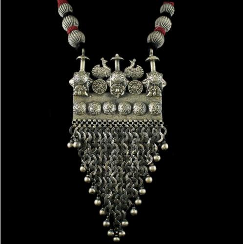 Silver Oxidized Fancy Jhumka Studded Pearl And Red Beads