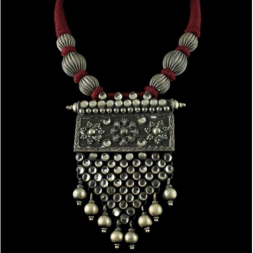 Silver Oxidized Thread Necklace