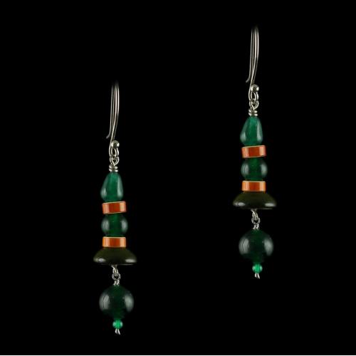 Wooden Hanging Earrings Studded Onyx Stones