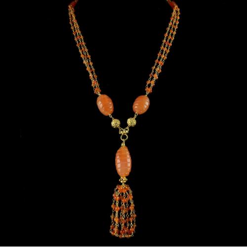 Silver Gold Plated Bunch Chain Necklace Carnelian Beads And Pearls