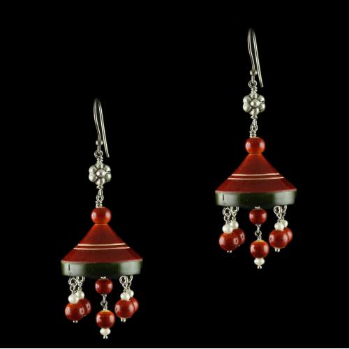 Wooden Earrings Studded Pearl Beads