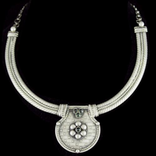 Silver Oxidized Fancy Design Necklace Studded Red Onyx