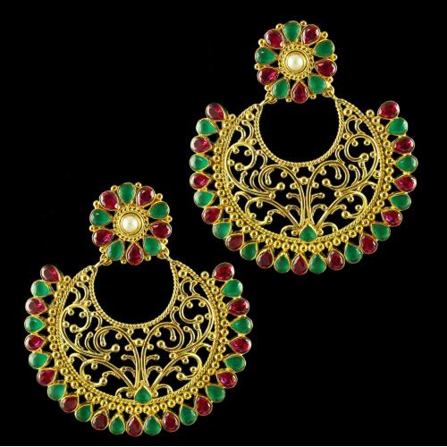Silver Gold Plated Earring Drops Studded  Green ,Red Pear Small AAti