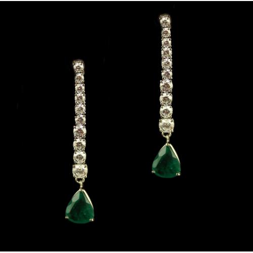 Silver Swarovski Zirconia And Green Stone Earrings