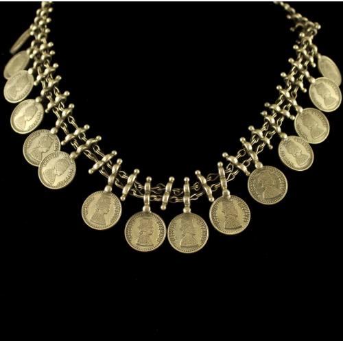 Silver Oxidized Fancy Design Coin Necklace