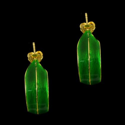 Silver Gold Plated Leaf Design Casual Earring Green Enamel