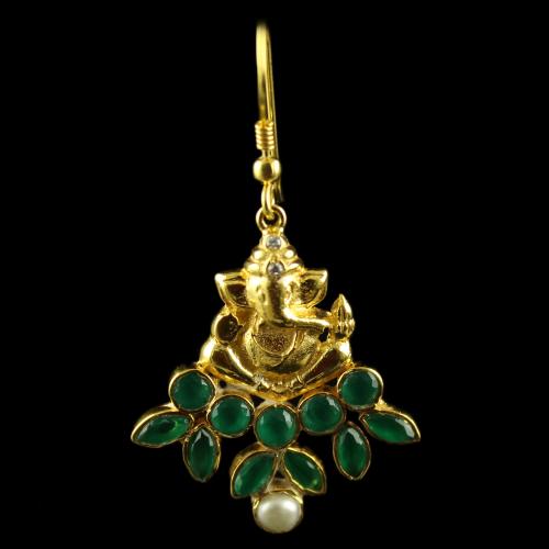 Silver Gold Plated Ganesh design Green Round Green Marquise Pearl White CZ