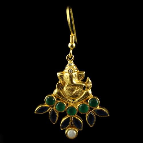 ilver Gold Plated Earring Studded ganesh Design Green  Round Blue Marquise Pearl White CZ