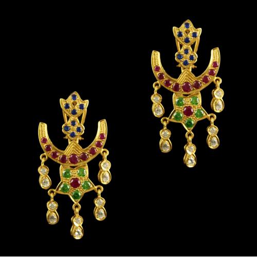Silver Gold Plated Chandbali Earring Studded Multi Stones